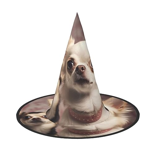 RLDOBOFE Niedlicher Chihuahua-Druck, Halloween-Hexenhut, Cosplay-Kappen, Halloween-Dekoration, Kostümzubehör für Halloween-Party 1 von RLDOBOFE