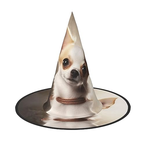 RLDOBOFE Niedlicher Chihuahua-Druck, Halloween-Hexenhut, Cosplay-Kappen, Halloween-Dekoration, Kostümzubehör für Halloween-Party 1 von RLDOBOFE