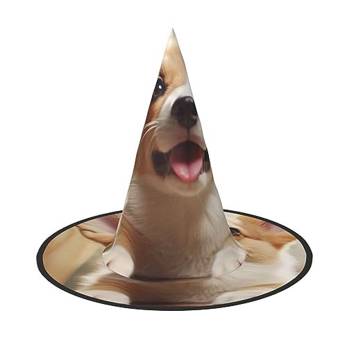 RLDOBOFE Niedlicher Corgi-Druck, Halloween-Hexenhut, Cosplay, Halloween-Dekoration, Kostümzubehör für Halloween-Party, 3 Stück von RLDOBOFE