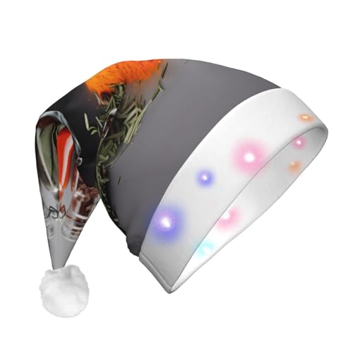 RLDOBOFE Plüsch-Weihnachtsmütze mit LED-Lichtern, Gewürzen, Weihnachtsmütze, beleuchtet, für Erwachsene von RLDOBOFE