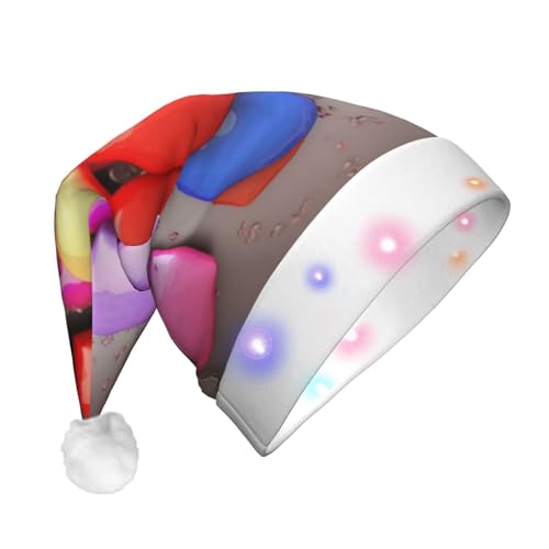RLDOBOFE Plüsch-Weihnachtsmütze mit LED-Lichtern, Liebesherzen, 1 Weihnachtsmütze, leuchtende Weihnachtsmützen für Erwachsene von RLDOBOFE