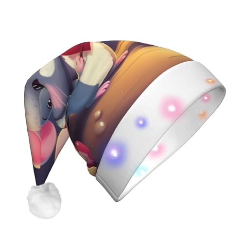 RLDOBOFE Plüsch-Weihnachtsmütze mit LED-Lichtern, Maus in Liebe, Weihnachtsmütze, beleuchtet, für Erwachsene von RLDOBOFE