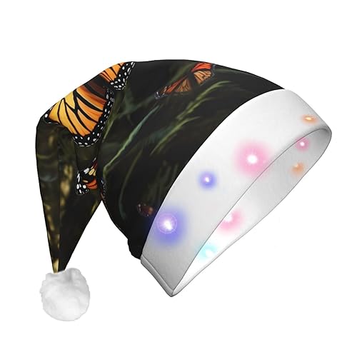 RLDOBOFE Plüsch-Weihnachtsmütze mit LED-Lichtern, Monarch-Schmetterlinge, Weihnachtsmütze, beleuchtet, für Erwachsene von RLDOBOFE