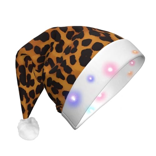 RLDOBOFE Plüsch-Weihnachtsmütze mit LED-Lichtern, coole Geparden-Leoparden-Weihnachtsmütze, beleuchtete Weihnachtsmützen für Erwachsene von RLDOBOFE