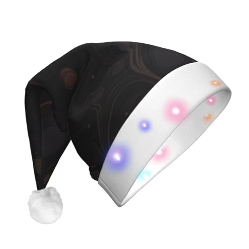 RLDOBOFE Plüsch-Weihnachtsmütze mit LED-Lichtern, dunkle mittelgroße Weihnachtsmütze, leuchtende Weihnachtsmützen für Erwachsene von RLDOBOFE