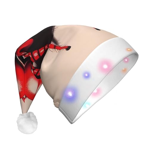 RLDOBOFE Plüsch-Weihnachtsmütze mit LED-Lichtern, niedliche kleine rote Spinne, Weihnachtsmütze für Erwachsene von RLDOBOFE