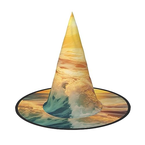 RLDOBOFE Sonnenuntergang und Sonnenaufgang mit Ozean Meer Wellen Druck Halloween Hexenhut Cosplay Caps Halloween Dekoration Kostüm Zubehör für Halloween Party 1 von RLDOBOFE