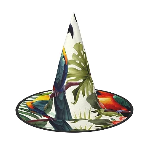 RLDOBOFE Tukane Papagei Palme Blätter Druck Halloween Hexenhut Cosplay Caps Halloween Dekoration Kostüm Zubehör für Halloween Party 1 von RLDOBOFE