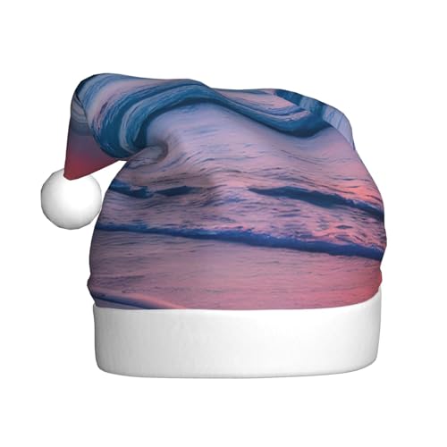 RLDOBOFE Weihnachtsmannmütze mit Sonnenuntergang-Druck, weicher Plüsch, Weihnachtsdekoration, Unisex, Erwachsene, Weihnachtsgeschenk, 1 Stück von RLDOBOFE