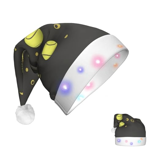 RLDOBOFE Weihnachtsmütze, leuchtende Weihnachtsmützen für Erwachsene, lustige Tennisschläger und Tennisbälle, Weihnachtsmannmütze mit LED-Lichtern, Weihnachtsdekorationen von RLDOBOFE