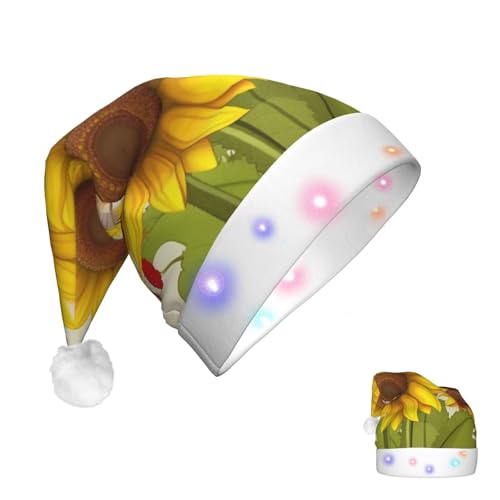 RLDOBOFE Weihnachtsmütze für Erwachsene, Bienen, Sonnenblumen, Gänseblümchen, Rose, Blumen, Weihnachtsmannmütze mit LED-Lichtern, Weihnachtsdekoration von RLDOBOFE