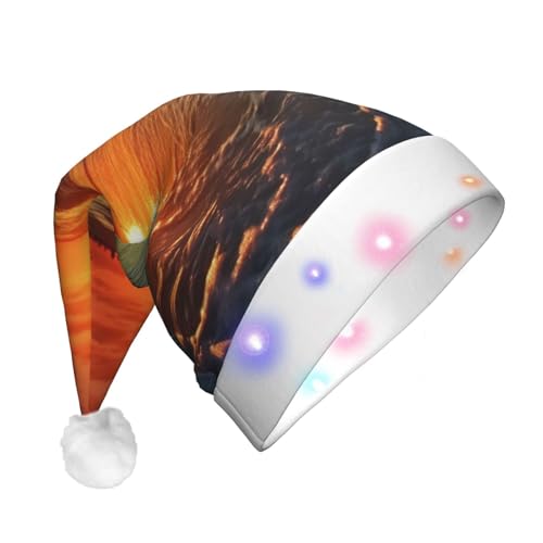 RLDOBOFE Weihnachtsmütze für Erwachsene, Motiv: Strand mit Sonnenuntergang, Plüsch-Weihnachtsmütze, lustiger Weihnachtsmütze, beleuchteter Hut mit LED-Licht für Weihnachtsfeierzubehör von RLDOBOFE