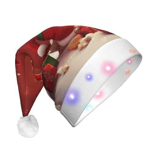 RLDOBOFE Weihnachtsmütze für Erwachsene, Plüsch-Weihnachtsmütze, lustiger Weihnachtsmütze, beleuchteter Hut mit LED-Licht für Weihnachtsfeierzubehör von RLDOBOFE