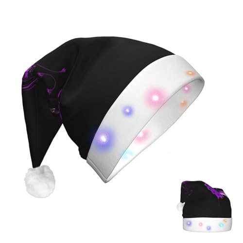 RLDOBOFE Weihnachtsmütze für Erwachsene, lila und schwarz, Schmetterlingsmütze mit LED-Lichtern, Weihnachtsdekoration von RLDOBOFE