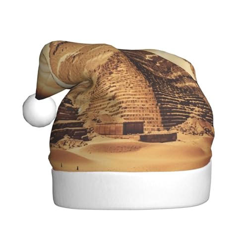 RLDOBOFE Weihnachtsmütze im Vintage-Stil, ägyptischer Pyramiden-Druck, weicher Plüsch, Weihnachtsdekoration, Unisex, Erwachsene, Weihnachtsgeschenk, 1 Stück von RLDOBOFE