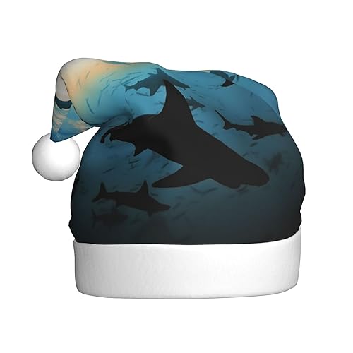 RLDOBOFE Weihnachtsmütze mit Hammerhai-Aufdruck, weicher Plüsch, Weihnachtsdekoration, Unisex, Erwachsene, Weihnachtsgeschenk, 1 Stück von RLDOBOFE