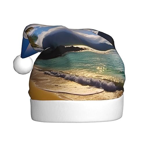 RLDOBOFE Weihnachtsmütze mit Hawaii-Stranddruck, weicher Plüsch, Weihnachtsdekoration, für Erwachsene, Weihnachtsgeschenk, 1 Stück von RLDOBOFE