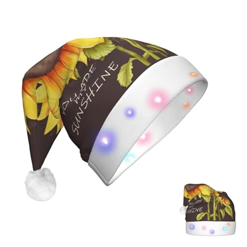 RLDOBOFE Weihnachtsmütze mit beleuchteten Weihnachtsmützen für Erwachsene, mit Aufschrift "You Are My Sunshine", Weihnachtsmannmütze mit LED-Lichtern, Weihnachtsschmuck von RLDOBOFE