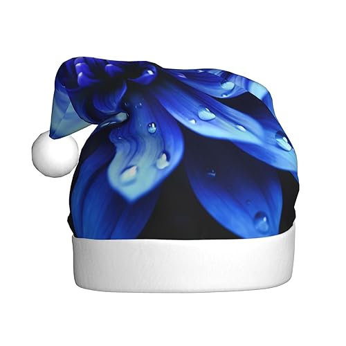 RLDOBOFE Weihnachtsmütze mit blauem Blumendruck, weicher Plüsch, Weihnachtsdekoration, für Erwachsene, Weihnachtsgeschenk, 1 Stück von RLDOBOFE