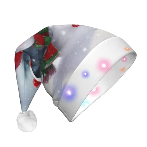 RLDOBOFE Weihnachtsmütze mit fröhlichem Schneemann für Erwachsene, Plüsch-Weihnachtsmütze, lustiger Weihnachtsmütze, beleuchteter Hut mit LED-Licht für Weihnachtsfeierzubehör von RLDOBOFE
