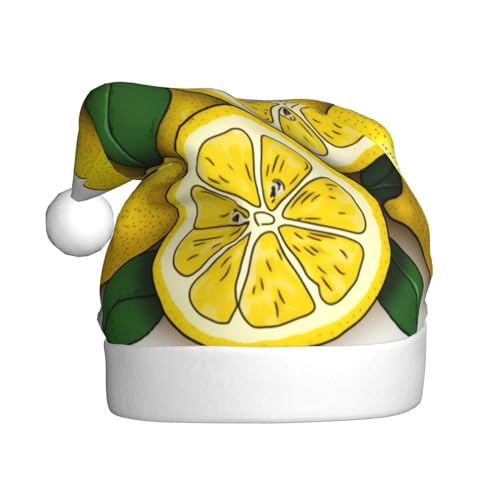 RLDOBOFE Weihnachtsmütze mit gelbem Zitronendruck, weicher Plüsch, Weihnachtsdekoration für Erwachsene, Unisex, 1 Stück von RLDOBOFE