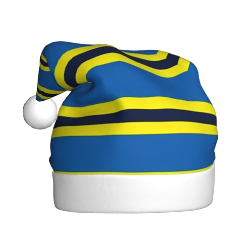 RLDOBOFE Weihnachtsmütze mit gelben und blauen Streifen, weicher Plüsch, Weihnachtsdekoration, Unisex, Erwachsene, Weihnachtsgeschenk, 1 Stück von RLDOBOFE