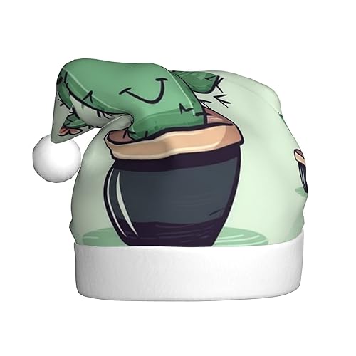 RLDOBOFE Weihnachtsmütze mit grünem Kaktusdruck, weicher Plüsch, Weihnachtsdekoration, für Erwachsene, Weihnachtsgeschenk, 1 Stück von RLDOBOFE