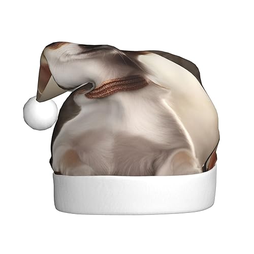 RLDOBOFE Weihnachtsmütze mit niedlichem Chihuahua-Druck, weicher Plüsch, Weihnachtsdekoration, für Erwachsene, 1 Stück von RLDOBOFE