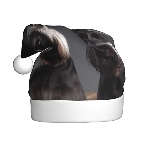 RLDOBOFE Weihnachtsmütze mit niedlichem Schnauzer-Hunde-Aufdruck, weicher Plüsch, Weihnachtsdekoration, für Erwachsene, Weihnachtsgeschenk, 1 Stück von RLDOBOFE