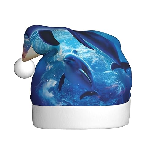 RLDOBOFE Weihnachtsmütze mit süßem Delfin-Druck, weicher Plüsch, Weihnachtsdekoration, für Erwachsene, 1 Stück von RLDOBOFE