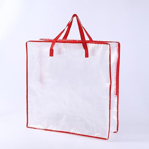 96L Transparente Kunststoff-Aufbewahrungstasche, Extra große Gepäcktasche für Kleidung, Aufbewahrungstasche für Unterbetten (Roter Rand) von RLXMARTD