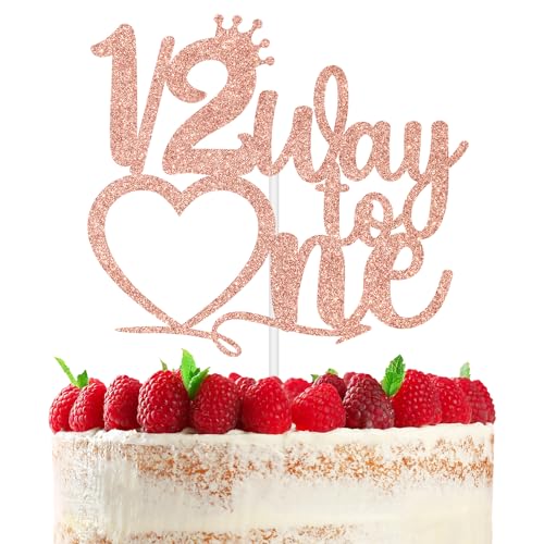 RLXPT Half Way to One Cake Topper, Half Birthday Cake Decorations, 6 Months Birthday Party Decorations Rose Gold Glitter RLXPT Half Way to One Cake Topper, Half Birthday Cake Decorations, 6 Months Birthday Party Decorations Rose Gold Glitter von RLXPT