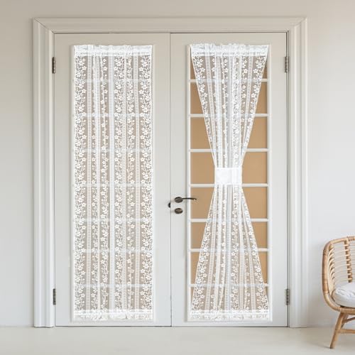 RLoncomix Französischer Türvorhang, weiße Blume, gestrickt, strukturiert, 183 cm lang, Spitze, halbtransparent, Seitenlichtvorhang für Verkleidungen, Glas, Terrasse, Haustür, Raffhalter im RLoncomix Französischer Türvorhang, weiße Blume, gestrickt, strukturiert, 183 cm lang, Spitze, halbtransparent, Seitenlichtvorhang für Verkleidungen, Glas, Terrasse, Haustür, Raffhalter im von RLoncomix