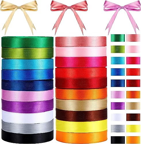 RMENOOR 20 Farben Schleifenband Weihnachten Satinband Weihnachtsband Geschenkband Satin Band Stoff Bänder Weihnachtsgeschenkband Dekoband Stoffband Bastelband Ringelband für Weihnachtsdeko Party von RMENOOR