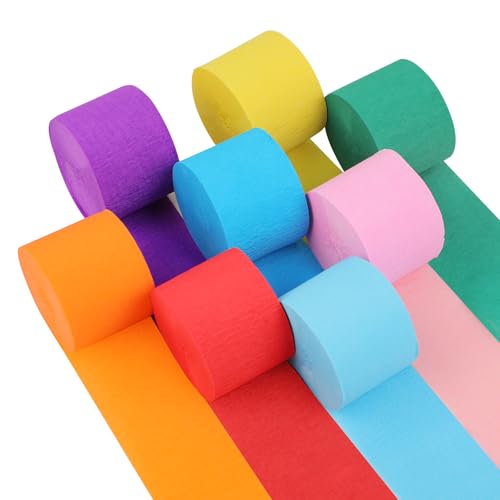 8 Rollen Krepppapier bunt, Deko Kreppband, Party-Highlight Luftschlangen bunt für Hochzeit, Karneval, Festliche Anlässe und kreative Bastelprojekte, Mehrfarbige Papierstreifen 4,5 cm x 25 m. von RMIVEGLIA