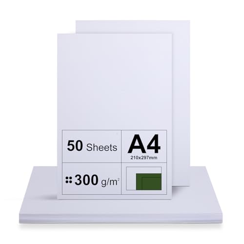 A4 Kartonpapier 300g/m² – 50 Blatt Dickes Papier für Drucker – Premium Drucker Papier Weiß – Unbedrucktes Papier für Basteln, Präsentationen, Grußkarten – Weißes Papier A4 Druckerpapier von RMIVEGLIA