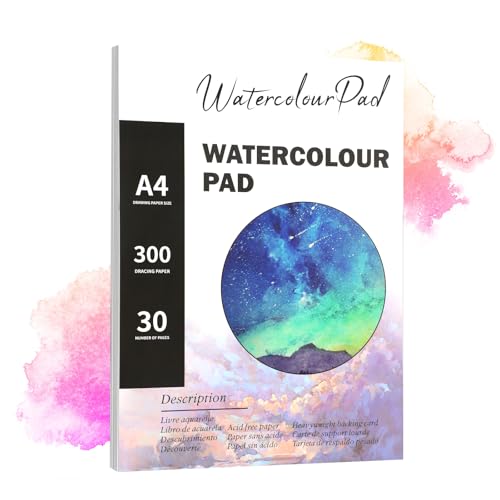 Aquarellblock A4 300g/m² – 30 Blatt Aquarellpapier, Hochwertiges Watercolor Paper & Malpapier für Aquarellfarben, Wasserfarbebuch für Anfänger, Studenten & Künstler von RMIVEGLIA
