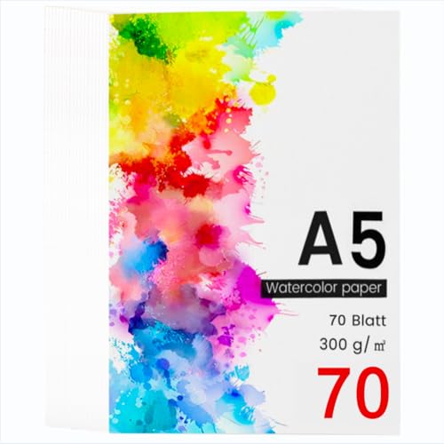 Aquarellpapier A5 – 70 Blatt hochwertiges Aquarellpapier 300g/m² – Säurefreies Watercolor Paper für Aquarell, Gouache & Acryl – Stabiler Malpapier für Künstler & Hobby von RMIVEGLIA