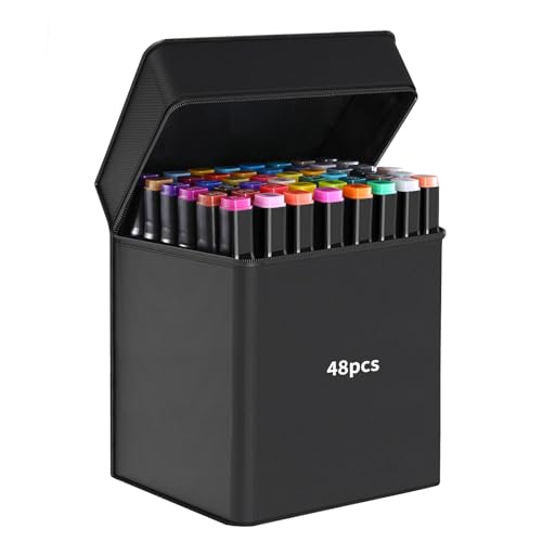 RMIVEGLIA Alkohol Marker Stifte Set, 48 Farben Doppelseitige Pinsel, filzstifte kinder, auch für Erwachsene, Graffiti Stifte mit Chisel Brush und Farbspitz, zum Skizzieren, Zeichnen und Kalligraphie. von RMIVEGLIA