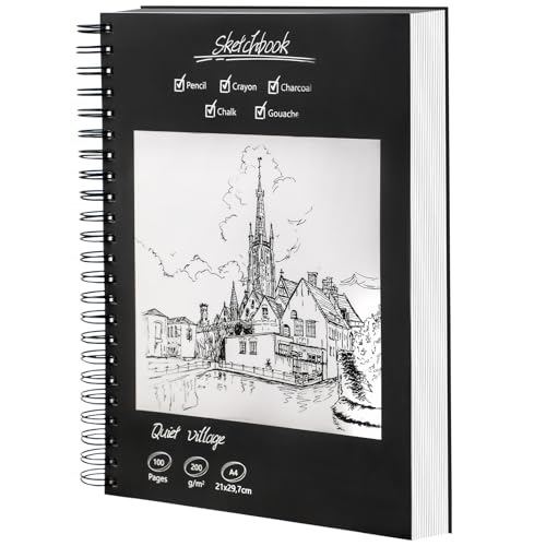 Skizzenbuch A4 – Premium Sketchbook mit 50 Blatt / 100 Seiten, 200 g/m² Zeichenblock A4, Malblock DIN A4 mit Spiralbindung, Zeichenbuch für Künstler & Designer, ideal für Skizzen & Notizen von RMIVEGLIA