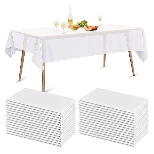 RNGWAPER Tischdecke Einweg 140 x 200cm, 20pcs Wasserdicht Tischabdeckung mit PE-Film Einweg Tischbezug aus Vliesstoffe Weiß Tischtücher für Hochzeit, Party, Geburtstag von RNGWAPER