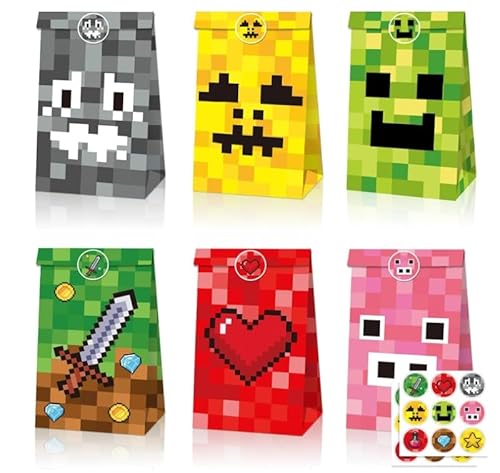 RNHDLY 86 Stück Miner Videospiel Party Mitgebsel, Pixel Party Mitgebsel Kinder mit 12 Miner Bleistifte 12 Videospiel Geschenktüten 12 Spiel Armband und 50 Aufkleber, Gamer Theme Party Zubehör von RNHDLY