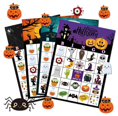 RNHDLY Halloween Bingo für 24 Kinder, Haloween Bingo Karten Brettspiel Halloween Gastgeschenke für Schul und Familienaktivitäten, Heloween Party, Brettspiele von RNHDLY