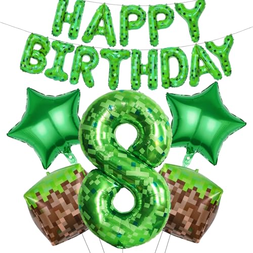 RNHDLY Pixel Luftballon Geburtstagsdeko Pixel Happy Birthday Luftballons, Geburtstagsdeko Junge, Spiel Folienballon Geburtstag Deko für Kindergeburtstage und Game Player Party (8 Jahre) RNHDLY Pixel Luftballon Geburtstagsdeko Pixel Happy Birthday Luftballons, Geburtstagsdeko Junge, Spiel Folienballon Geburtstag Deko für Kindergeburtstage und Game Player Party (8 Jahre) von RNHDLY