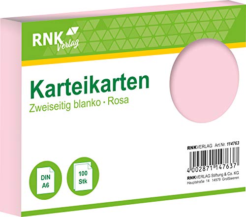 RNKVERLAG 114763 - Karteikarten blanko rosa, DIN A6, 1 Packung à 100 Karten RNKVERLAG 114763 - Karteikarten blanko rosa, DIN A6, 1 Packung à 100 Karten von RNKVERLAG