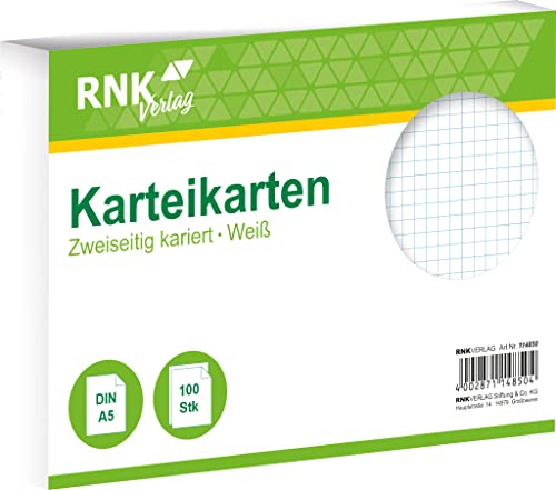 RNKVERLAG 114850 - Karteikarten kariert 5 mm, weiß, DIN A5 1 Packung à 100 Karten RNKVERLAG 114850 - Karteikarten kariert 5 mm, weiß, DIN A5 1 Packung à 100 Karten von RNKVERLAG