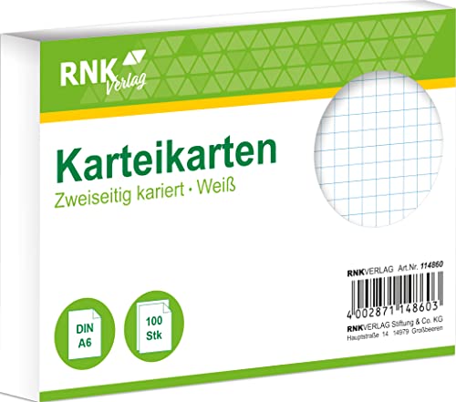 RNKVERLAG 114860 - Karteikarten kariert 5 mm, DIN A6, weiß, 1 Packung à 100 Karten RNKVERLAG 114860 - Karteikarten kariert 5 mm, DIN A6, weiß, 1 Packung à 100 Karten von RNKVERLAG