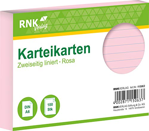 RNKVERLAG 115063 - Karteikarten liniert 7 mm, rosa, DIN A6, 1 Packung à 100 Karten RNKVERLAG 115063 - Karteikarten liniert 7 mm, rosa, DIN A6, 1 Packung à 100 Karten von RNKVERLAG