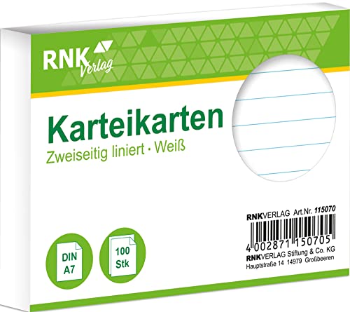 RNKVERLAG 115070 - Karteikarten liniert 7 mm, weiß, DIN A7, 1 Packung à 100 Karten RNKVERLAG 115070 - Karteikarten liniert 7 mm, weiß, DIN A7, 1 Packung à 100 Karten von RNKVERLAG