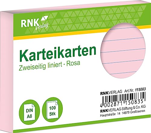 RNKVERLAG 115083 - Karteikarten liniert 5 mm, rosa, DIN A8, 1 Packung à 100 Karten RNKVERLAG 115083 - Karteikarten liniert 5 mm, rosa, DIN A8, 1 Packung à 100 Karten von RNKVERLAG
